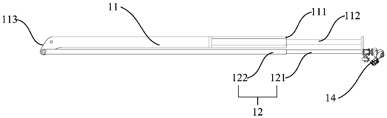 Fire fighting truck boom device and fire fighting truck