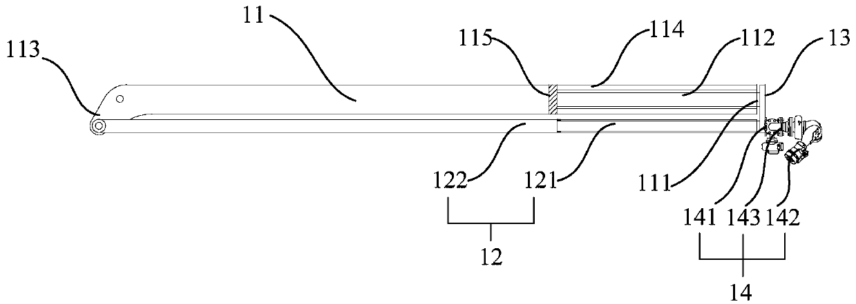 Fire fighting truck boom device and fire fighting truck