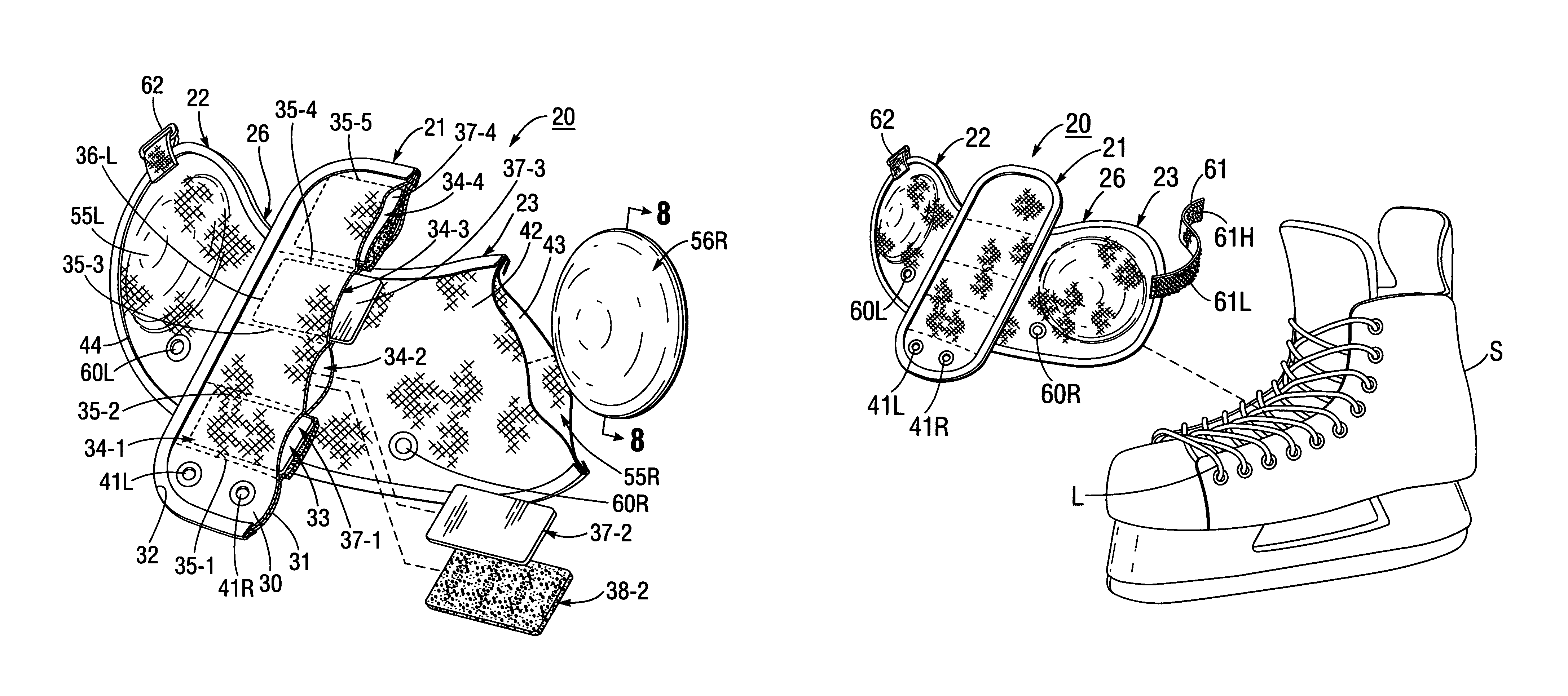 Impact force attenuating, energy dissipating ankle and foot protector accessory for hockey players