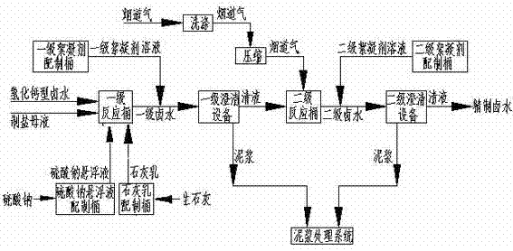 Lime-sodium sulfate-carbon dioxide method used for purifying calcium chloride type bittern