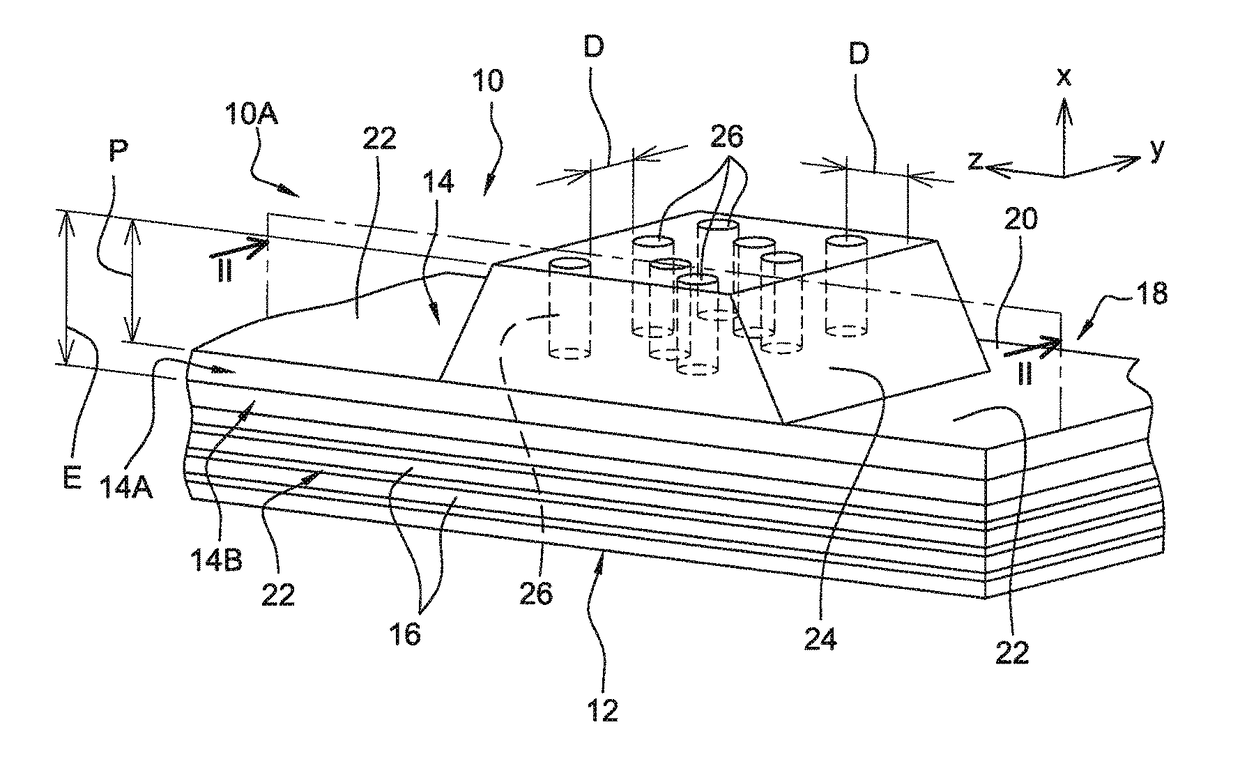 Method for producing tire having tread with foamed material and hollow tread pattern elements