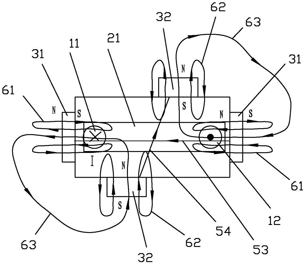 Arc extinction magnetic circuit with misaligned magnetic steel and DC relay thereof