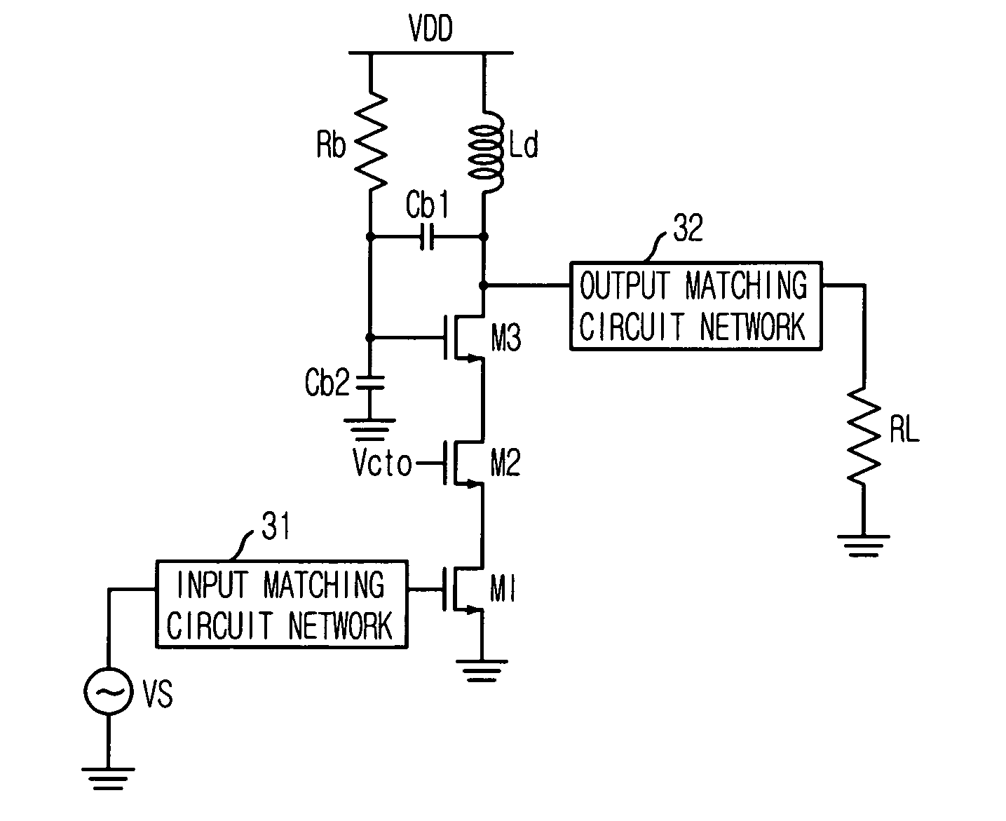 Triple cascode power amplifier of inner parallel configuration with dynamic gate bias technique