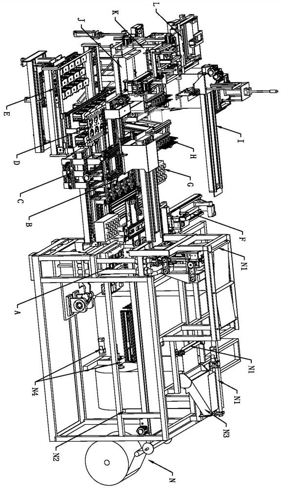 One-mold-time six-action thermal forming in-mold labeling, conveying and boxing production line and operation method