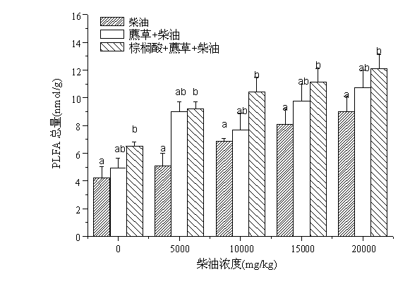 Method for repairing oil polluted wetland soil environment with cetylic acid intensified scirpi