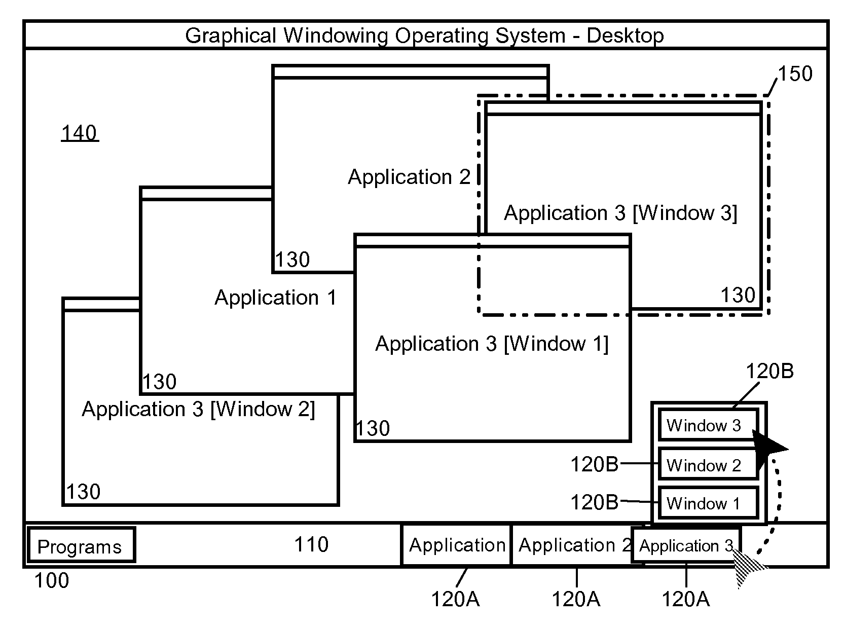 Graphical association of task bar entries with corresponding desktop locations