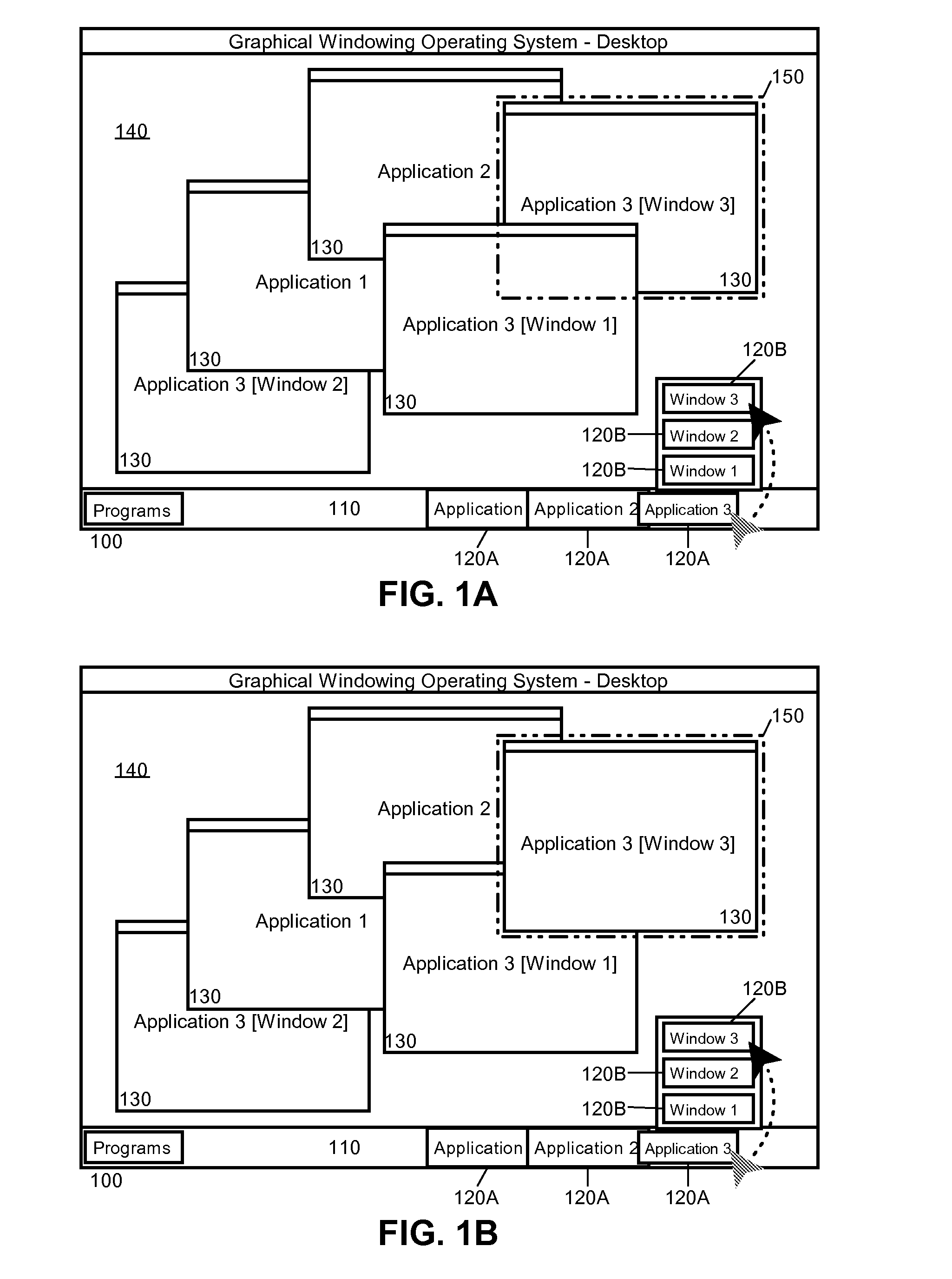 Graphical association of task bar entries with corresponding desktop locations