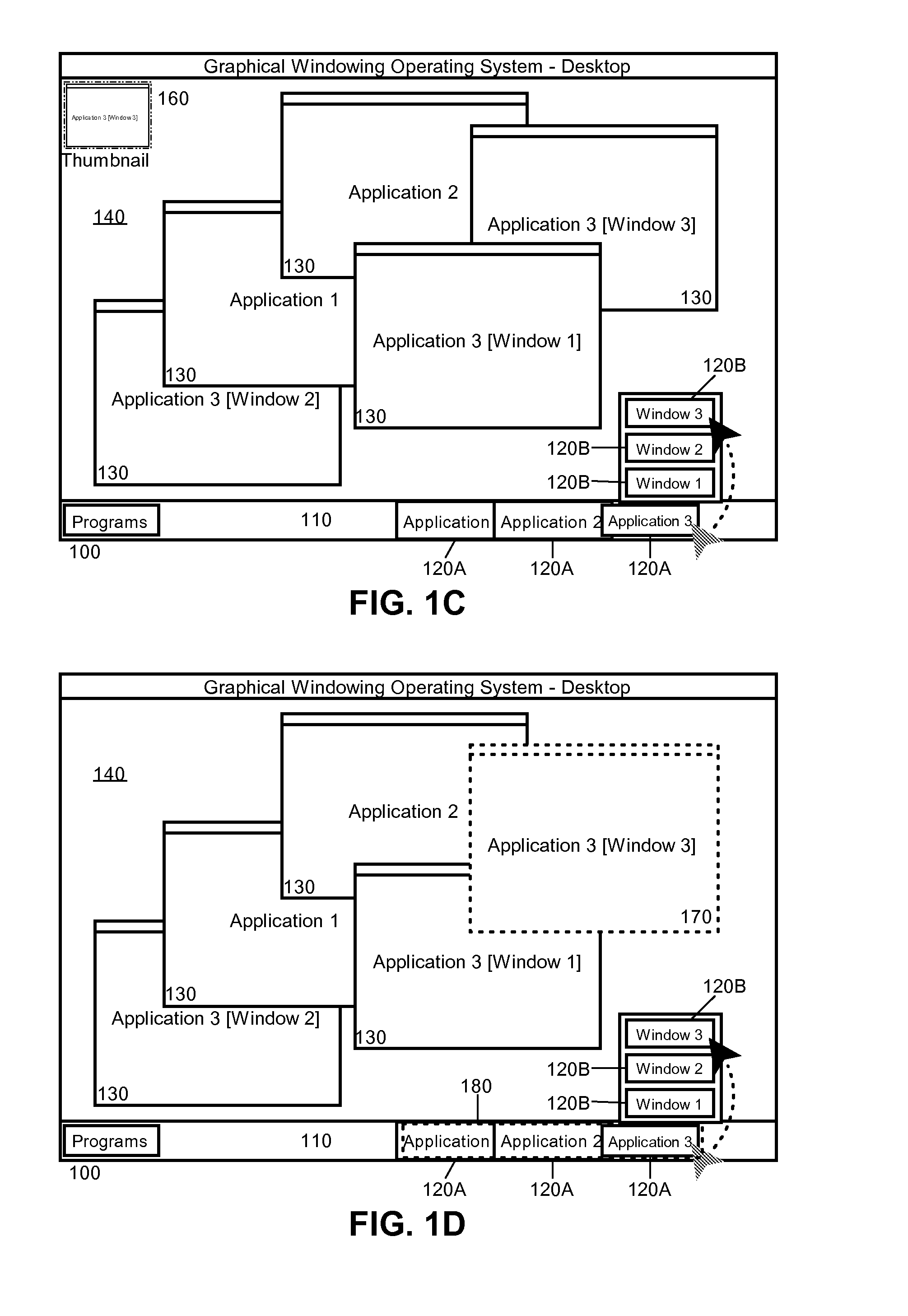 Graphical association of task bar entries with corresponding desktop locations