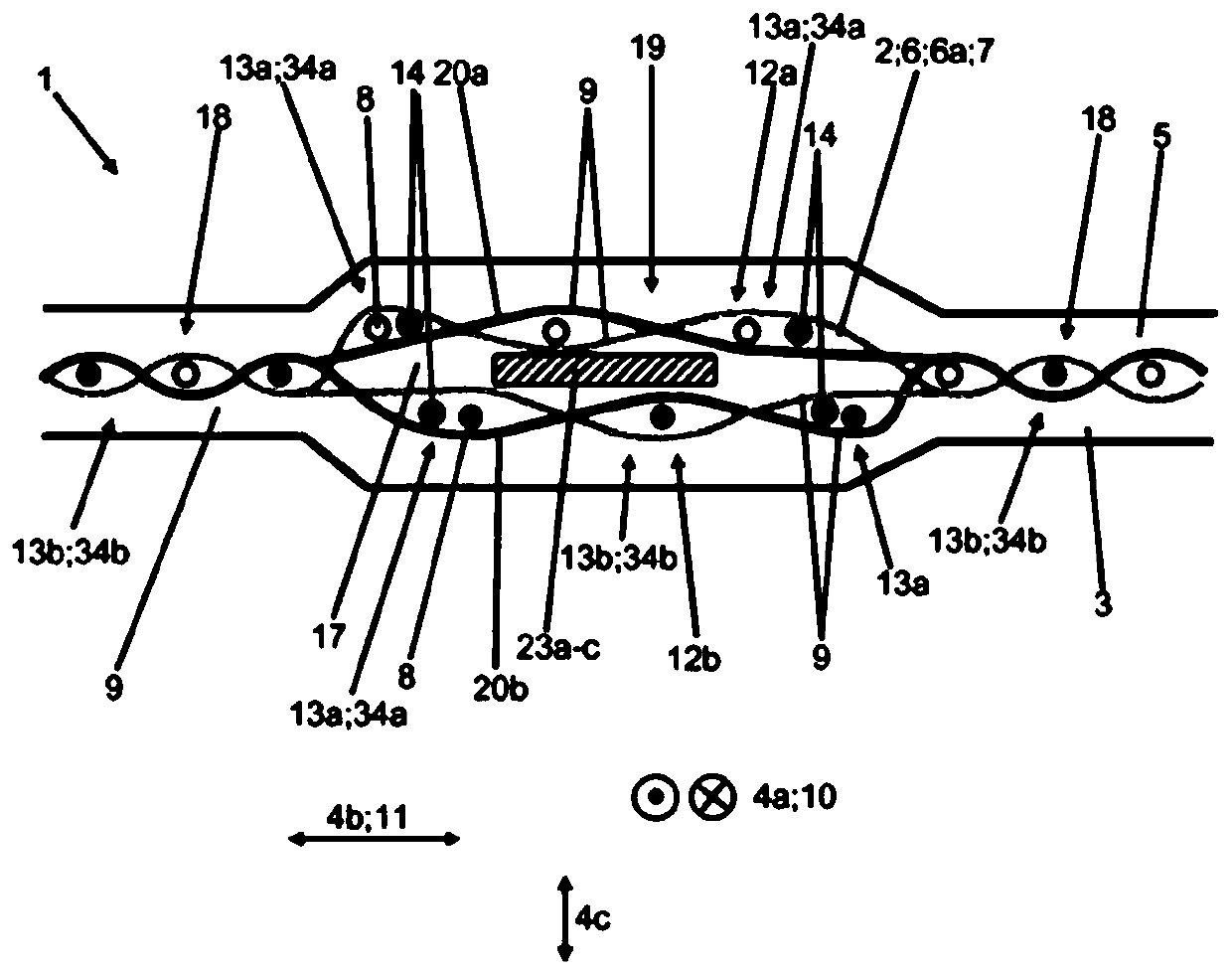 Multi-layered sheet material having at least one woven reinforcement fabric, transition element having such multi-layered sheet material, and vehicle, passenger boarding bridge, or passenger stairs having such transition element