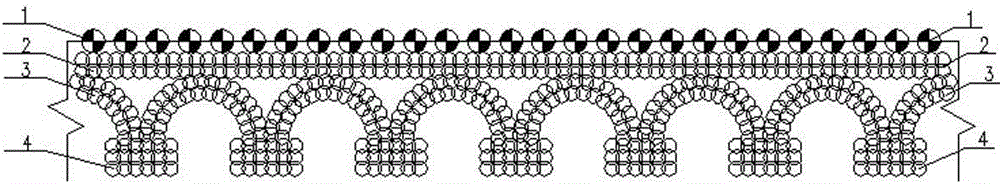 Cement-soil wall continuous arch structure used for strengthening weak soil in passive region of foundation pit and strengthening method