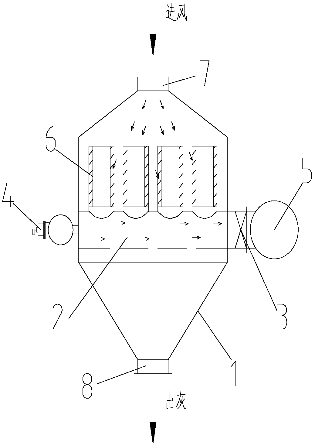 Gas box type blowing wind pipe dust removing device