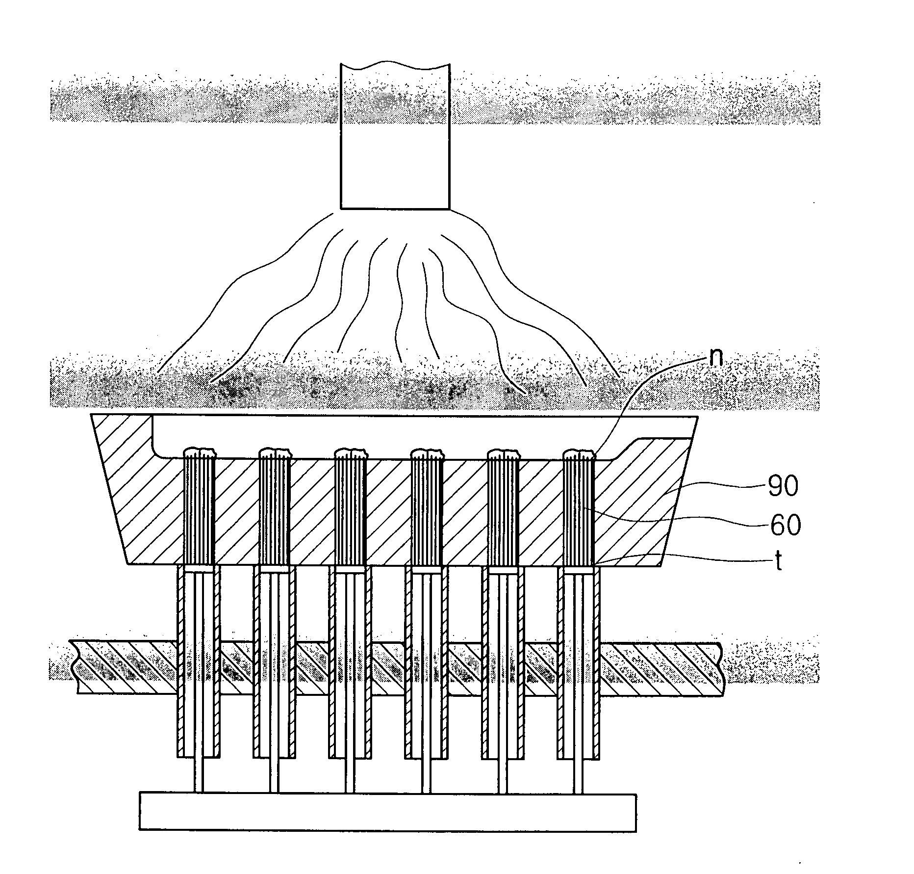 Toothbrush having needle-shaped bristle tapered at one end and manufacturing method thereof