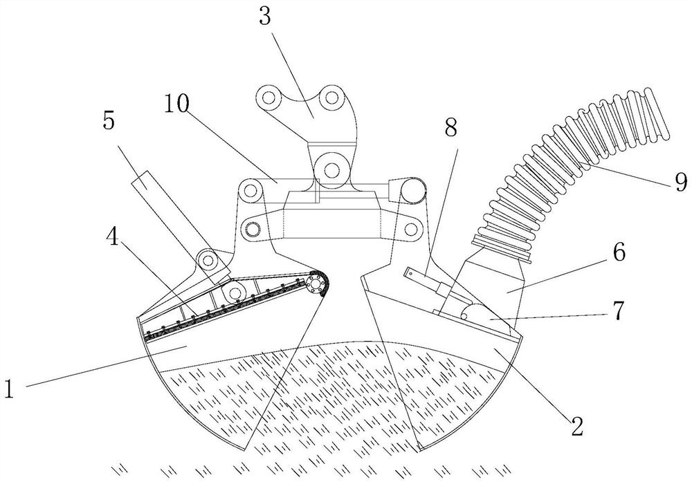 Extrusion conveying type shell grab bucket mechanism