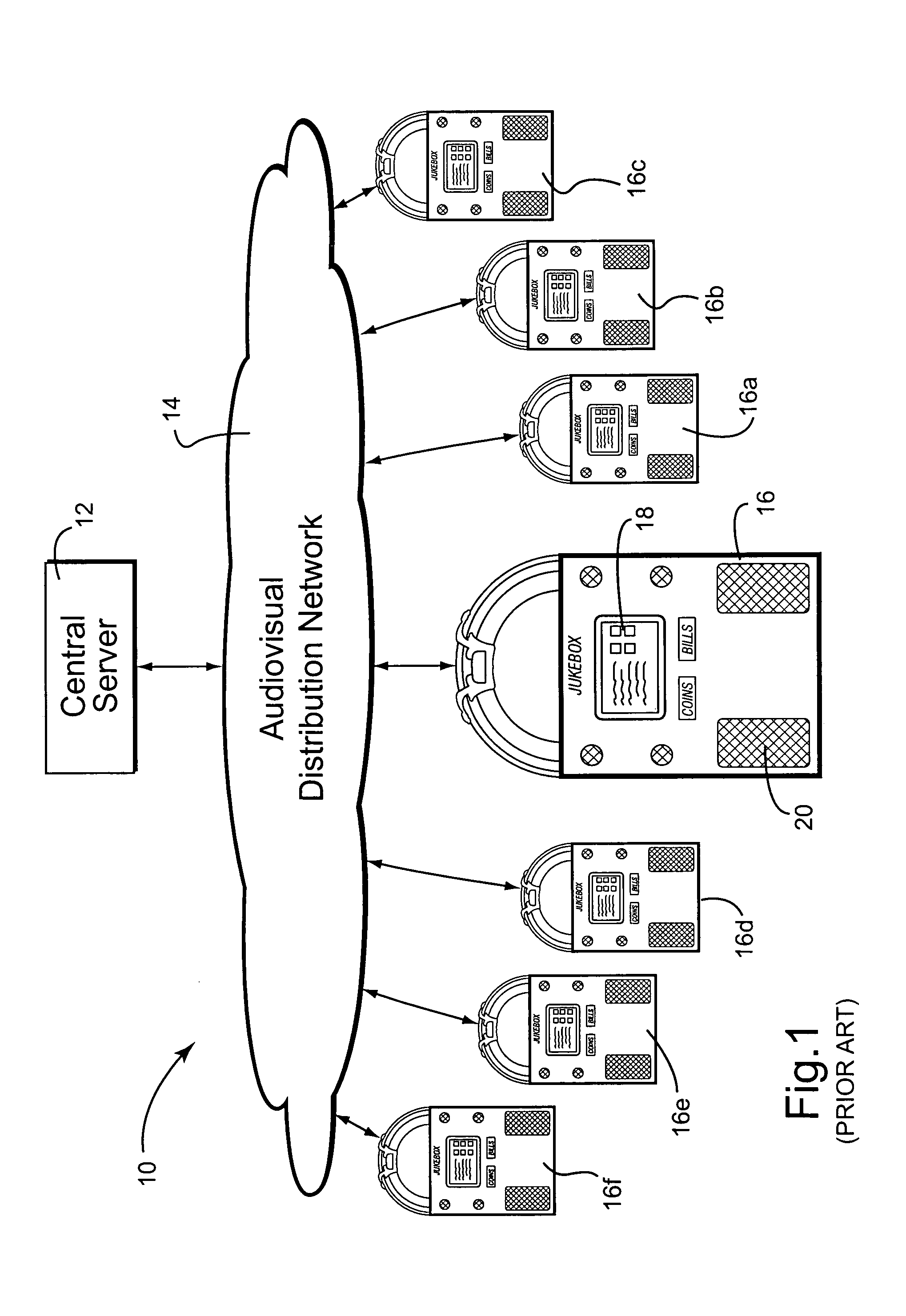 Digital downloading jukebox system with central and local music servers