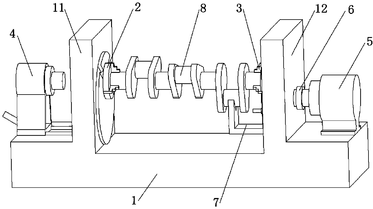 Grinding device and method of crankshaft by one clamping