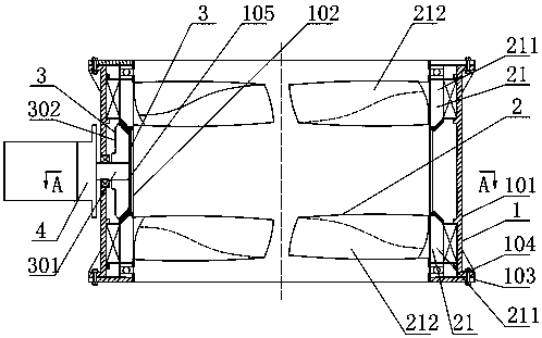 Bevel gear transmission torque self-balancing shaftless ducted fan or propeller blades for aircraft