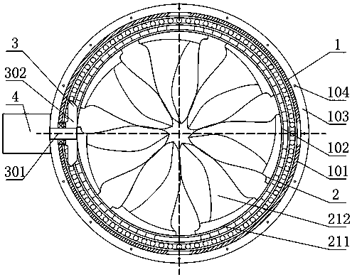 Bevel gear transmission torque self-balancing shaftless ducted fan or propeller blades for aircraft