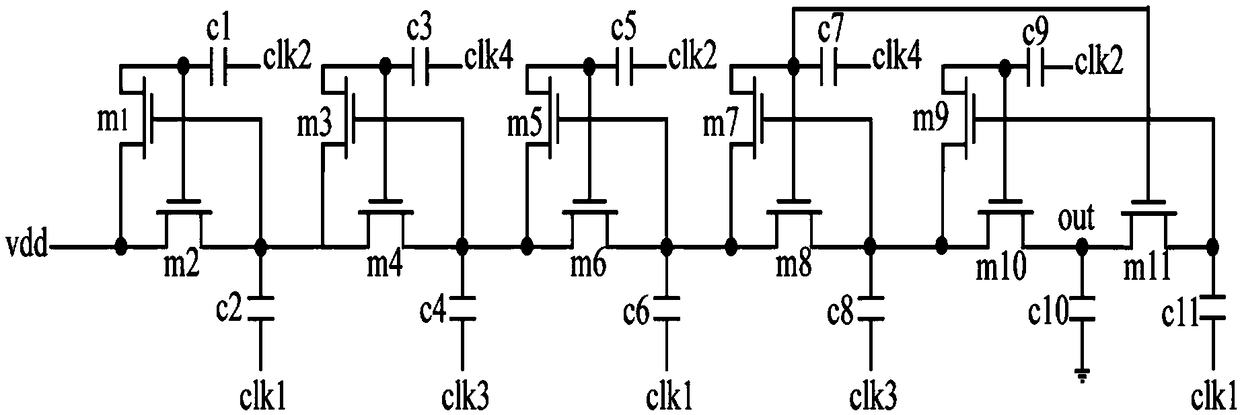 All-N type four-phase clock charge pump