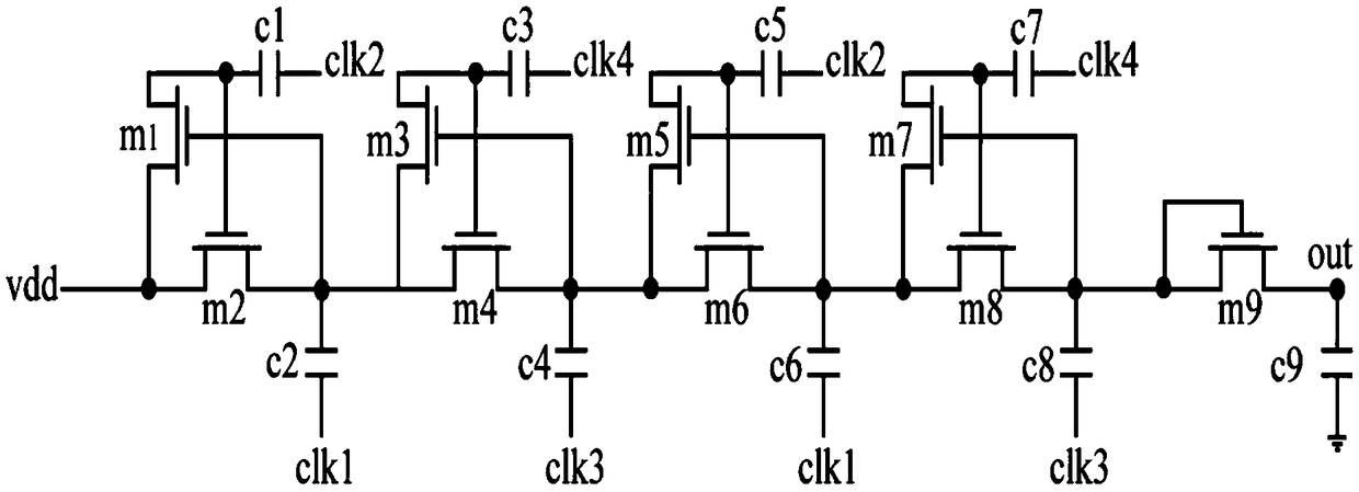 All-N type four-phase clock charge pump