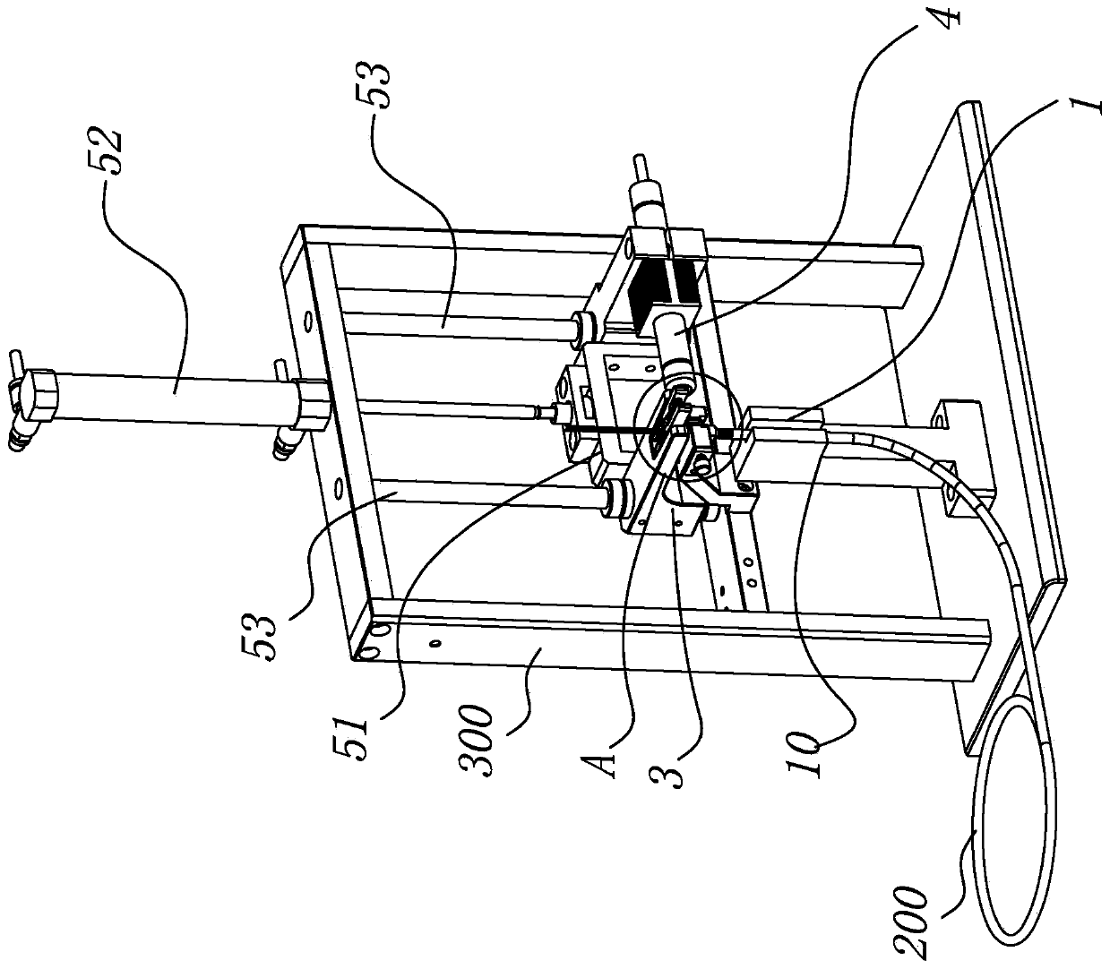 Semi-automatic device for combining bulk optical fibers at optical cable end socket into belt fiber and belt-combining method