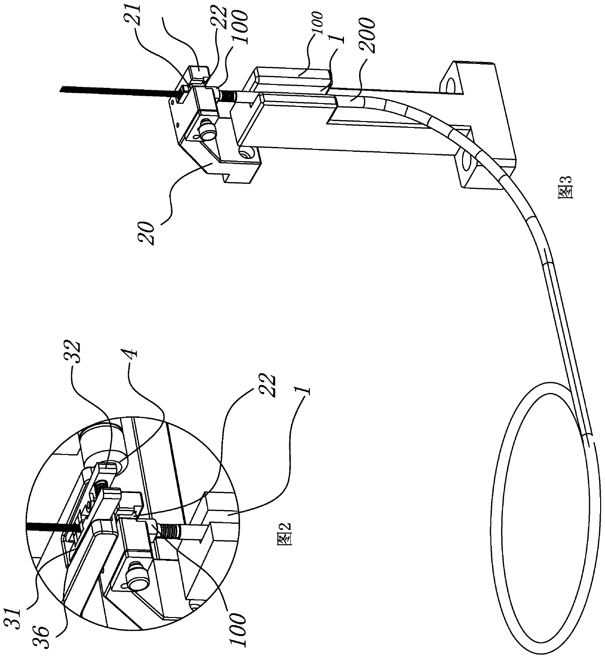 Semi-automatic device for combining bulk optical fibers at optical cable end socket into belt fiber and belt-combining method