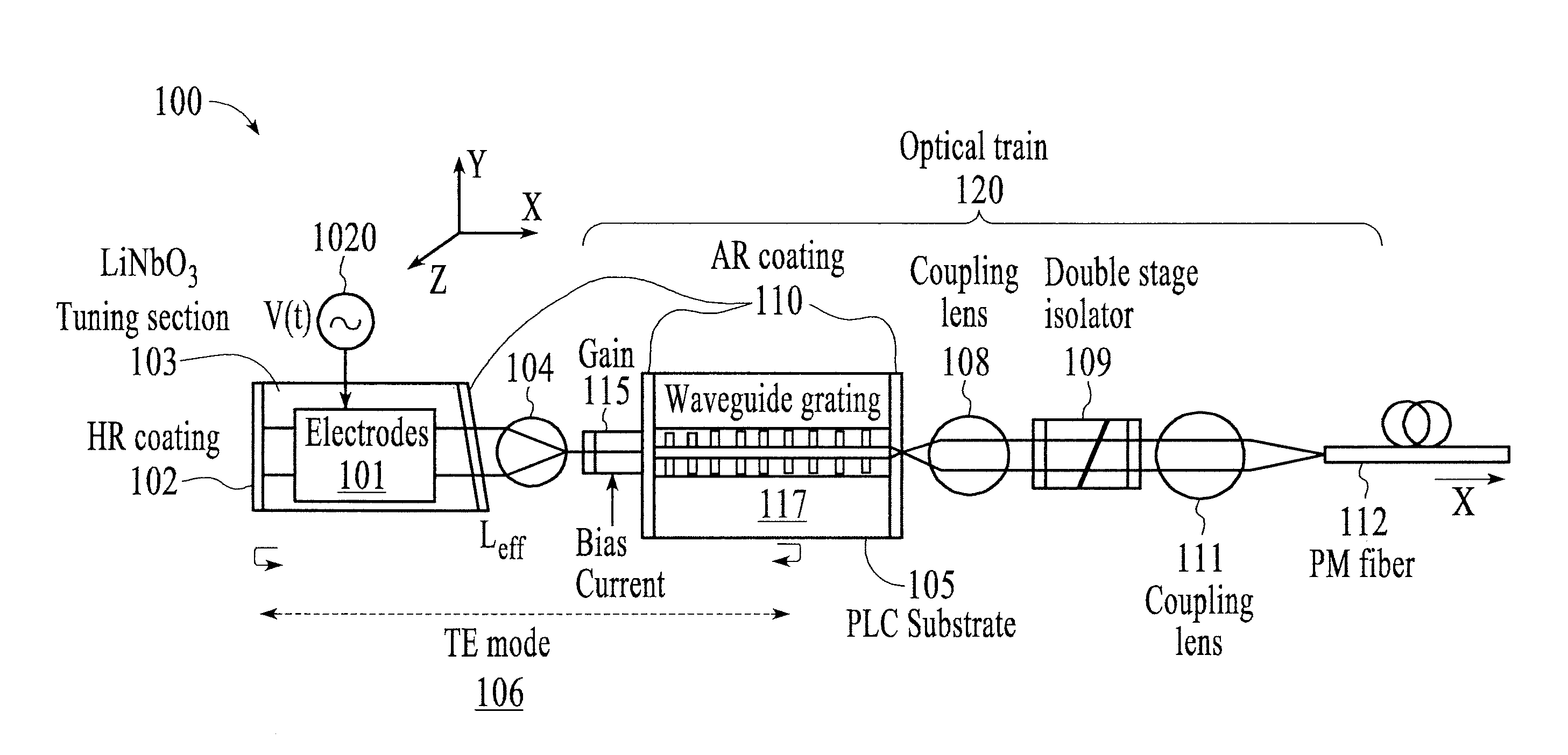 Semiconductor external cavity laser with integrated planar waveguide bragg grating and wide-bandwidth frequency modulation