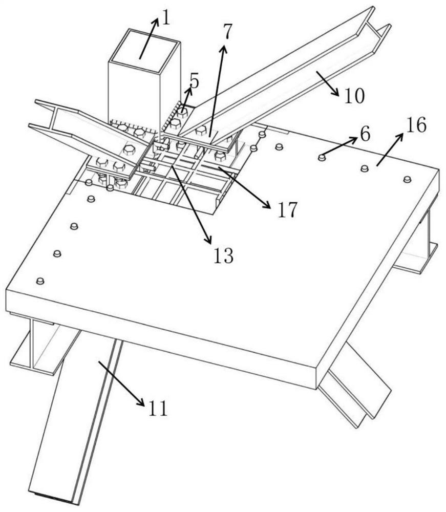 Concrete filled steel tubular column-H-shaped steel beam-steel support-pi-shaped connecting piece combined corner column middle joint and manufacturing method