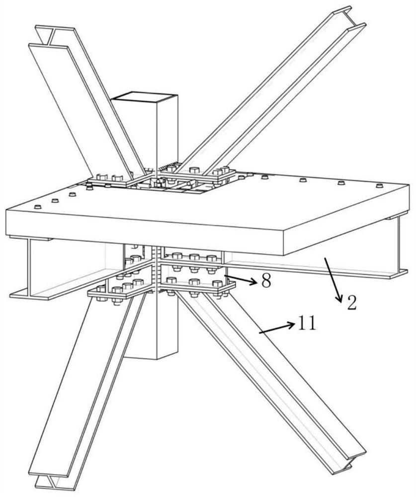 Concrete filled steel tubular column-H-shaped steel beam-steel support-pi-shaped connecting piece combined corner column middle joint and manufacturing method