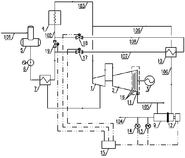 System with extraction condensing unit changed into back pressure unit on basis of spraying heat pump and operation method of system