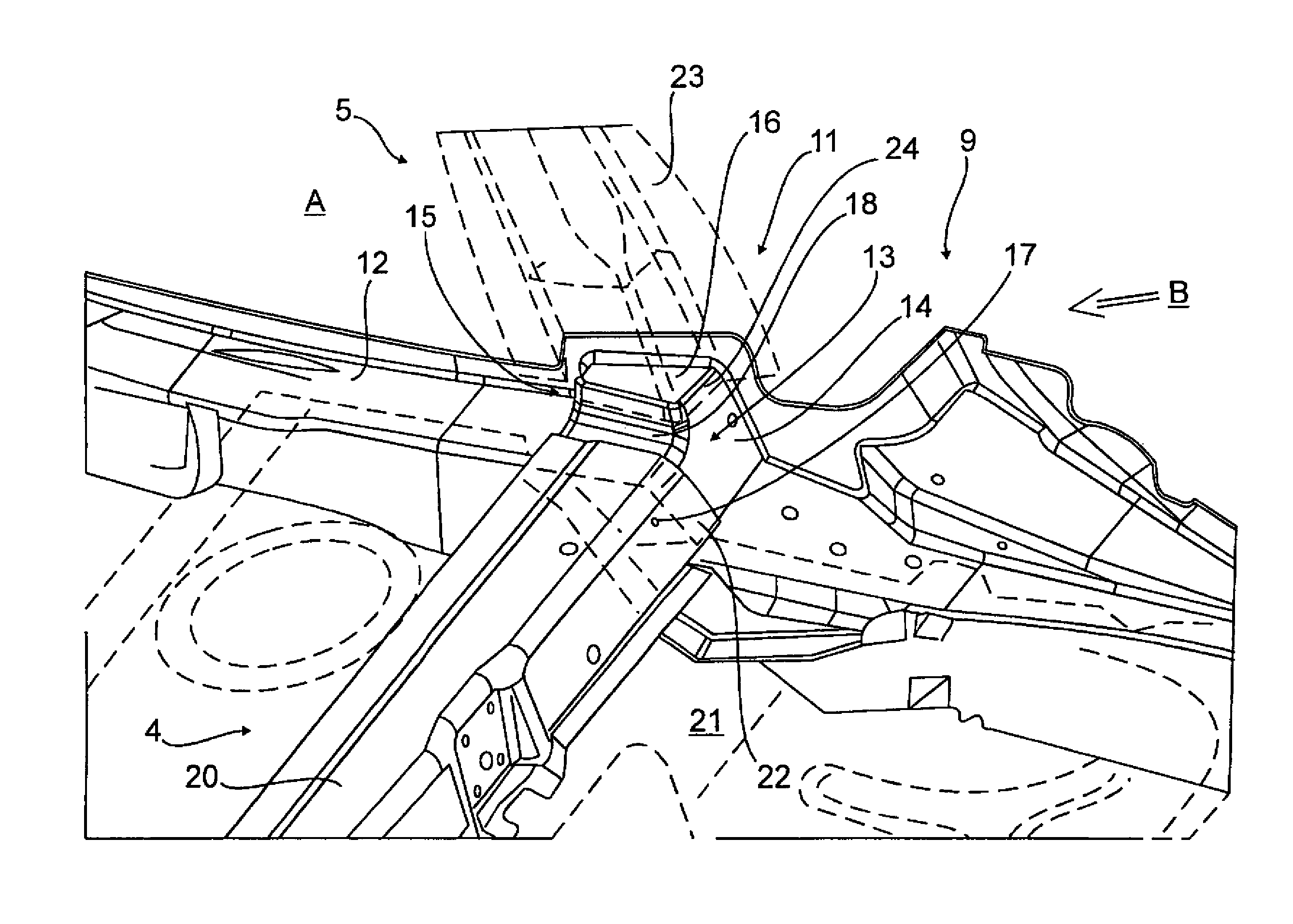 Vehicle body structure with body reinforcement behind the second row of seats