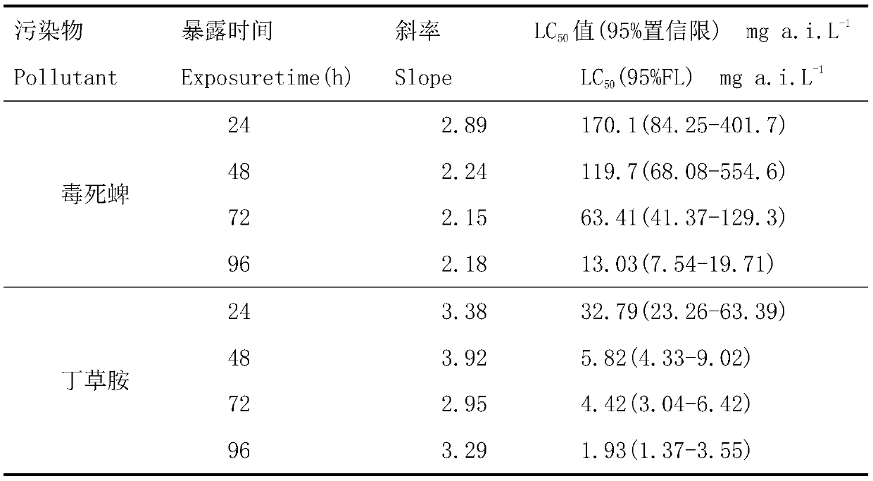 Method for testing combined pollution toxicity of chlorpyrifos and butachlor