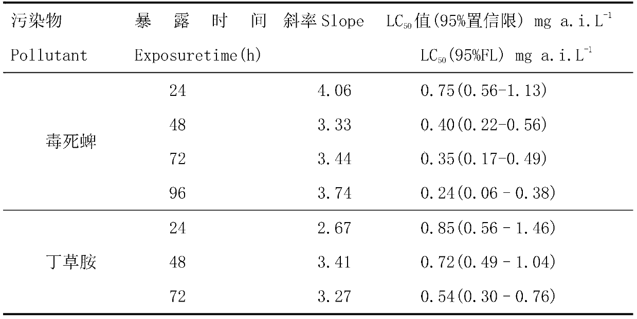 Method for testing combined pollution toxicity of chlorpyrifos and butachlor