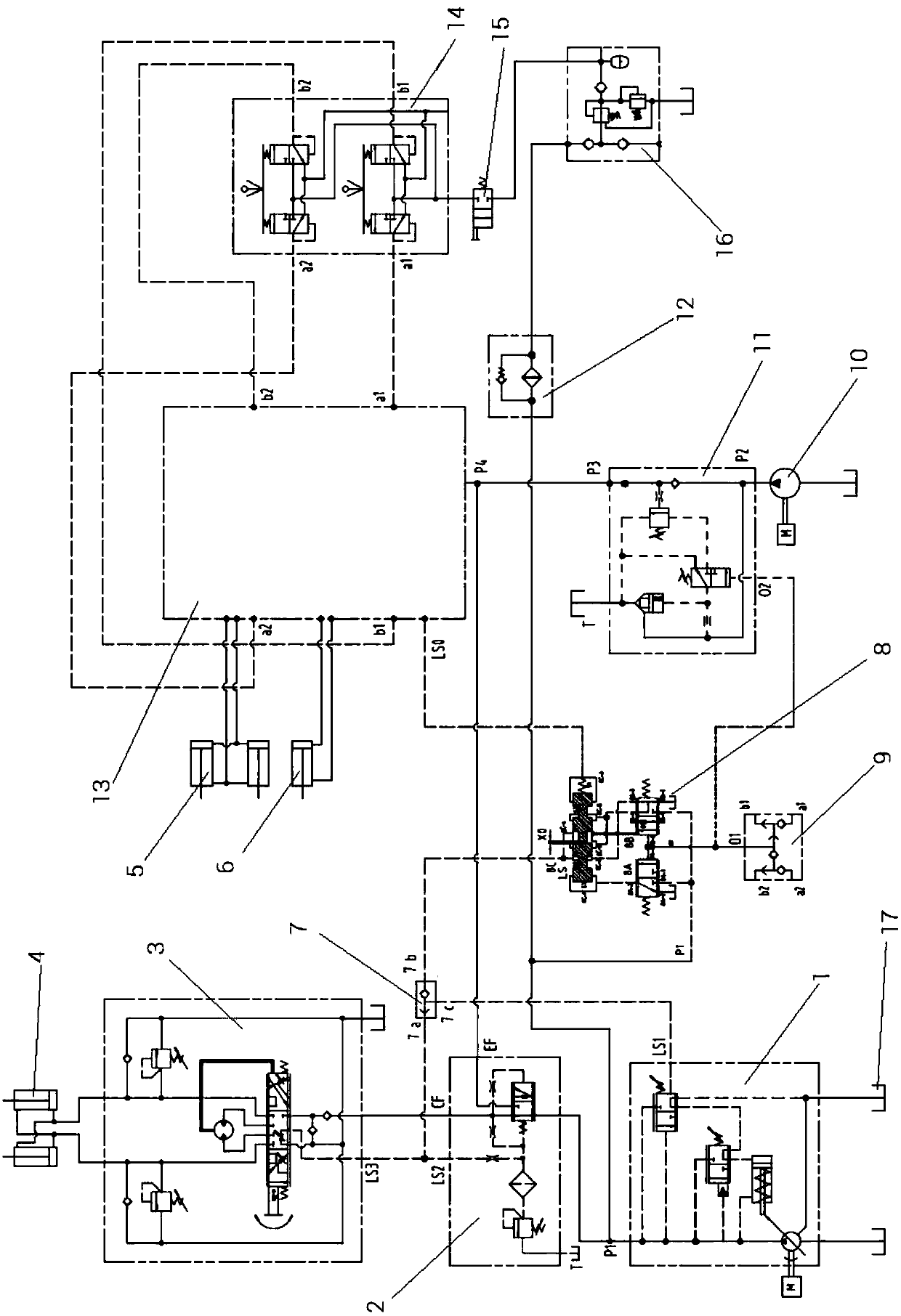 Fixed-displacement and variable-displacement hydraulic system of loading machine