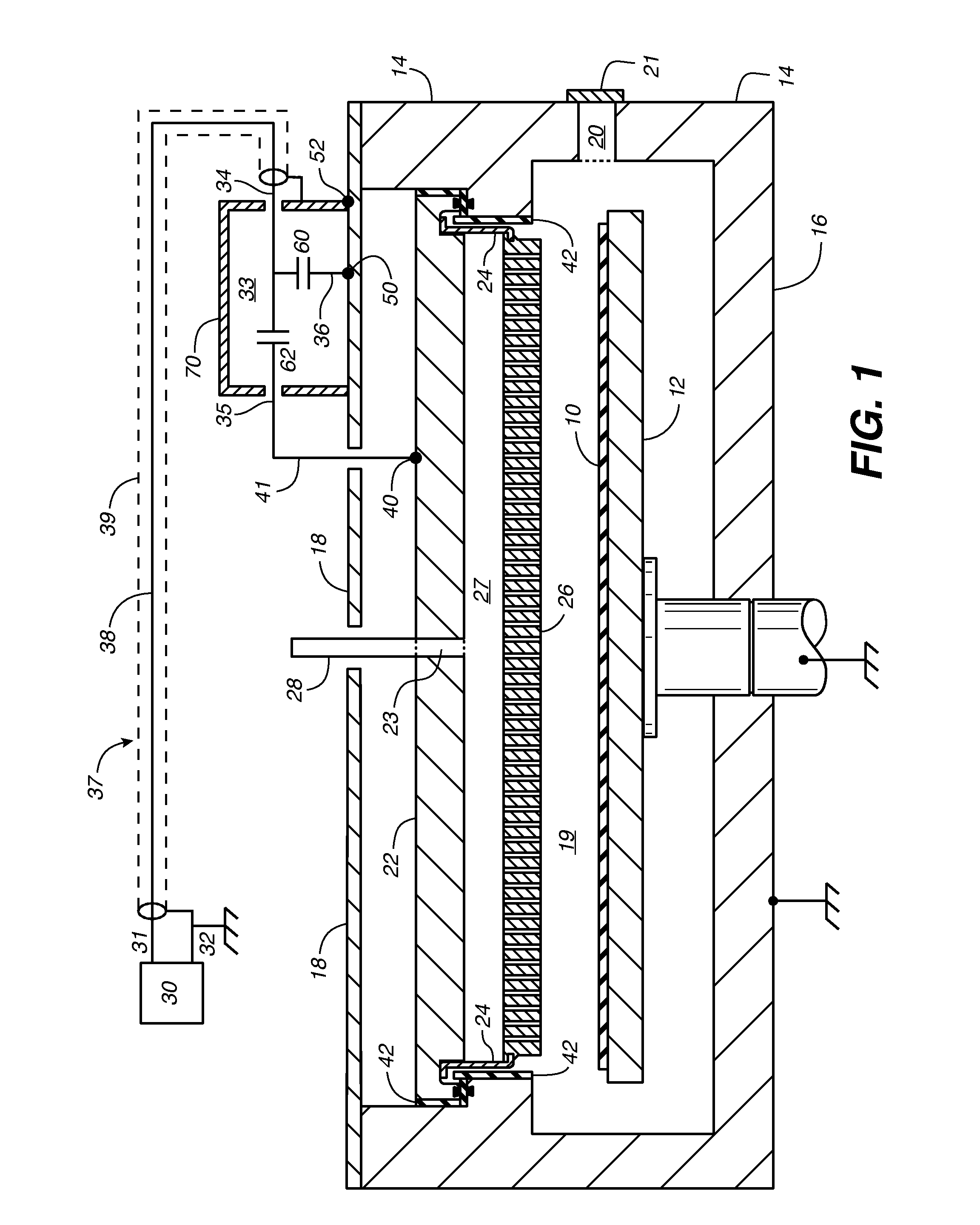 Off-center ground return for RF-powered showerhead