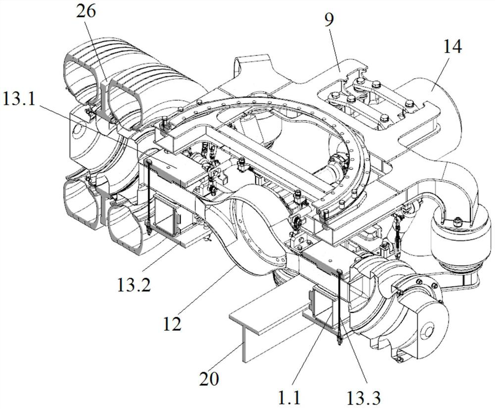 A single axle rubber wheel bogie