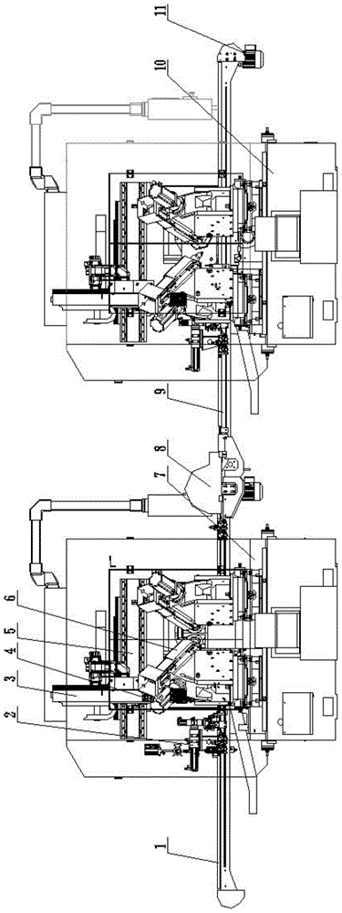 A continuous processing system for double-sided chamfering of automobile synchronizer gear sleeves