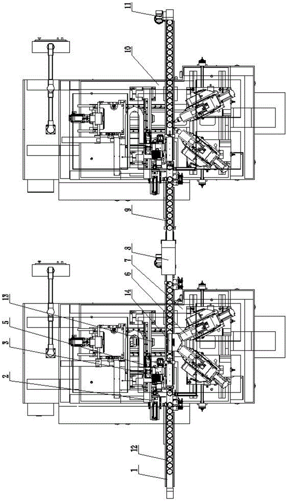 A continuous processing system for double-sided chamfering of automobile synchronizer gear sleeves