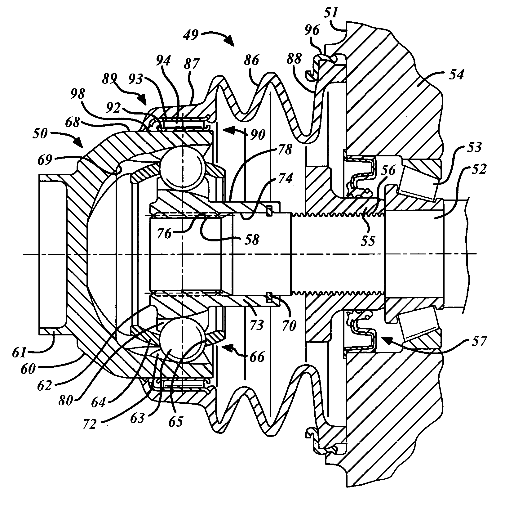 Direct torque flow constant velocity joint having a non-rotating boot