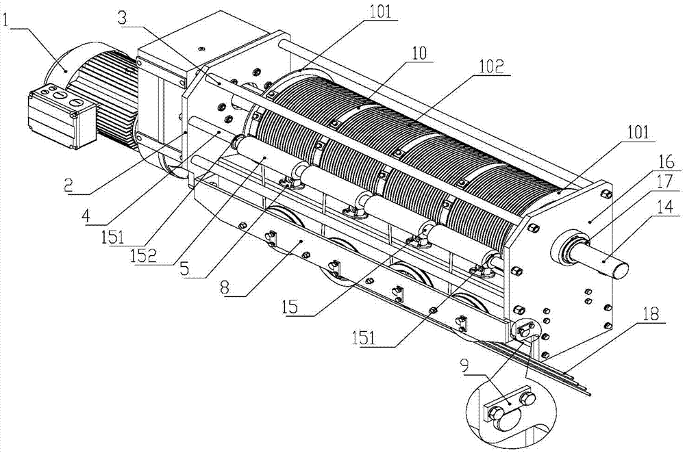 Multi-hoist-point single-layer winding winch with deflecting pulley