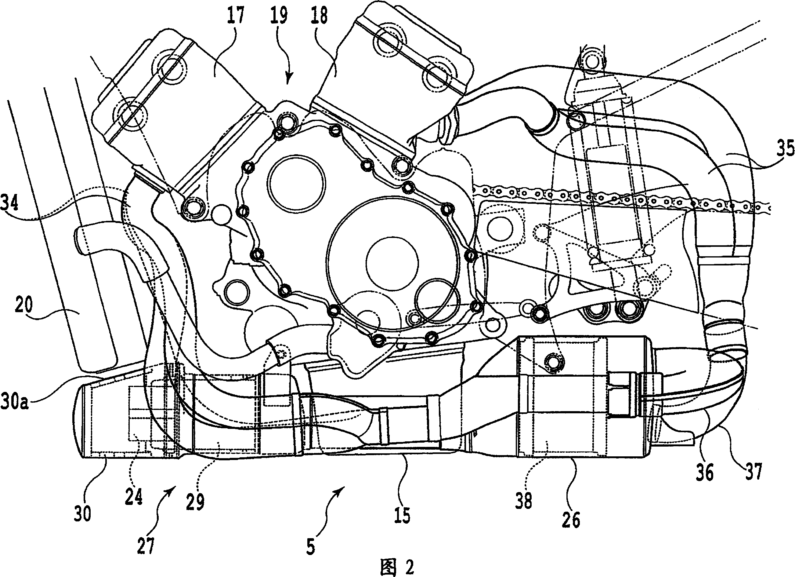 Exhaust device for two-wheel motorcycle