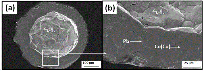 Hollow Co42.5Cu42.5Pb15 alloy particles and manufacturing method thereof