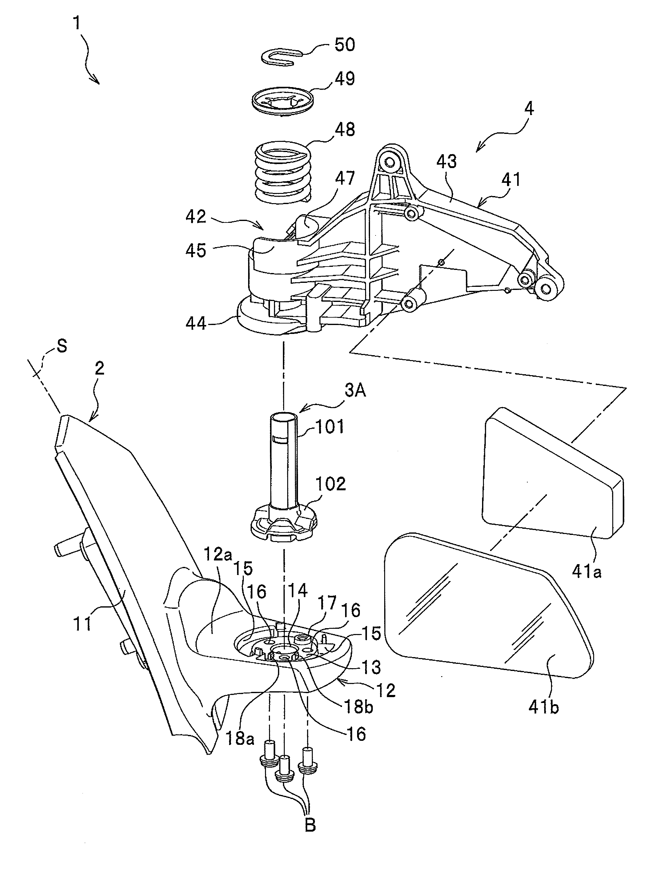 Shaft structure of retractable outer mirror