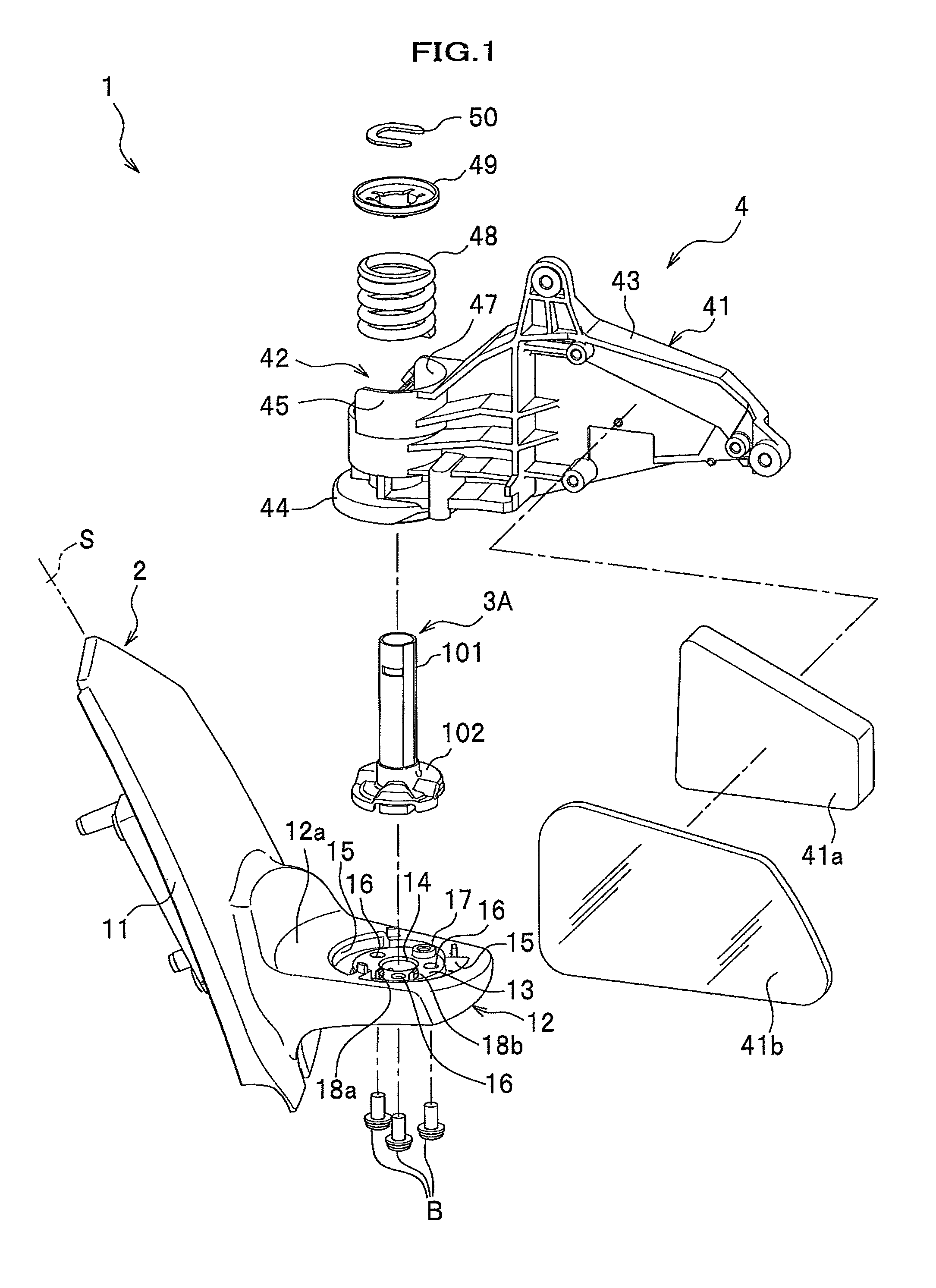 Shaft structure of retractable outer mirror