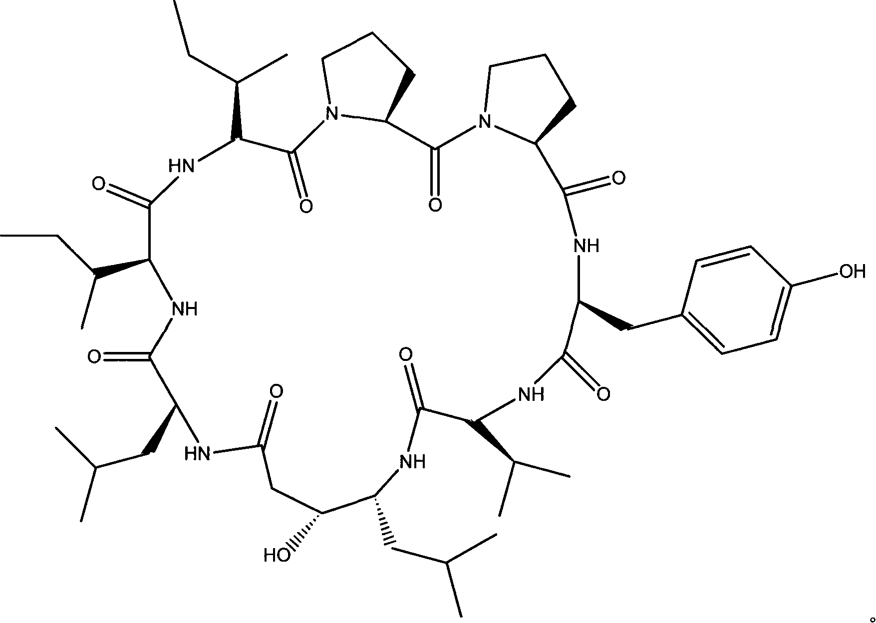 Cyclic peptide with -val-sta-leu- residue segment and used as immunity inhibitor and synthetic process thereof