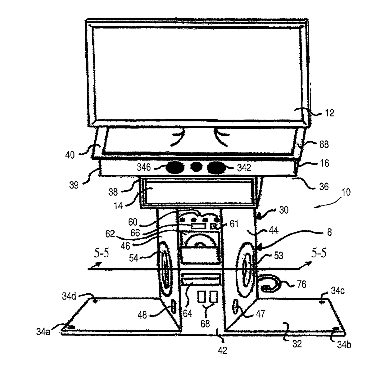 Multi-channel loudspeaker enclosure with laterally projecting wings and method for orienting and driving multiple loudspeakers