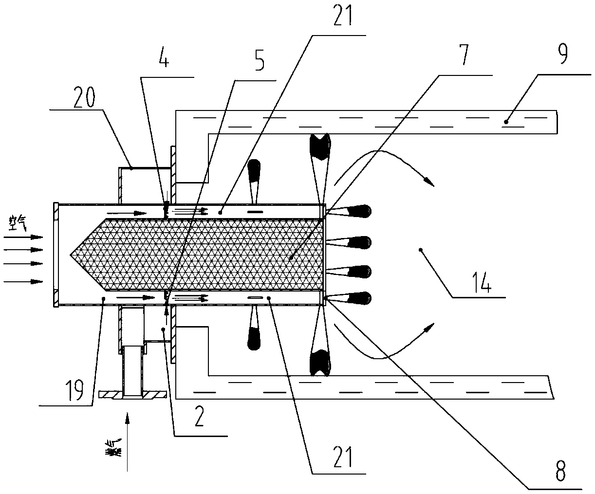 Water-cooling premixed combustion method and device