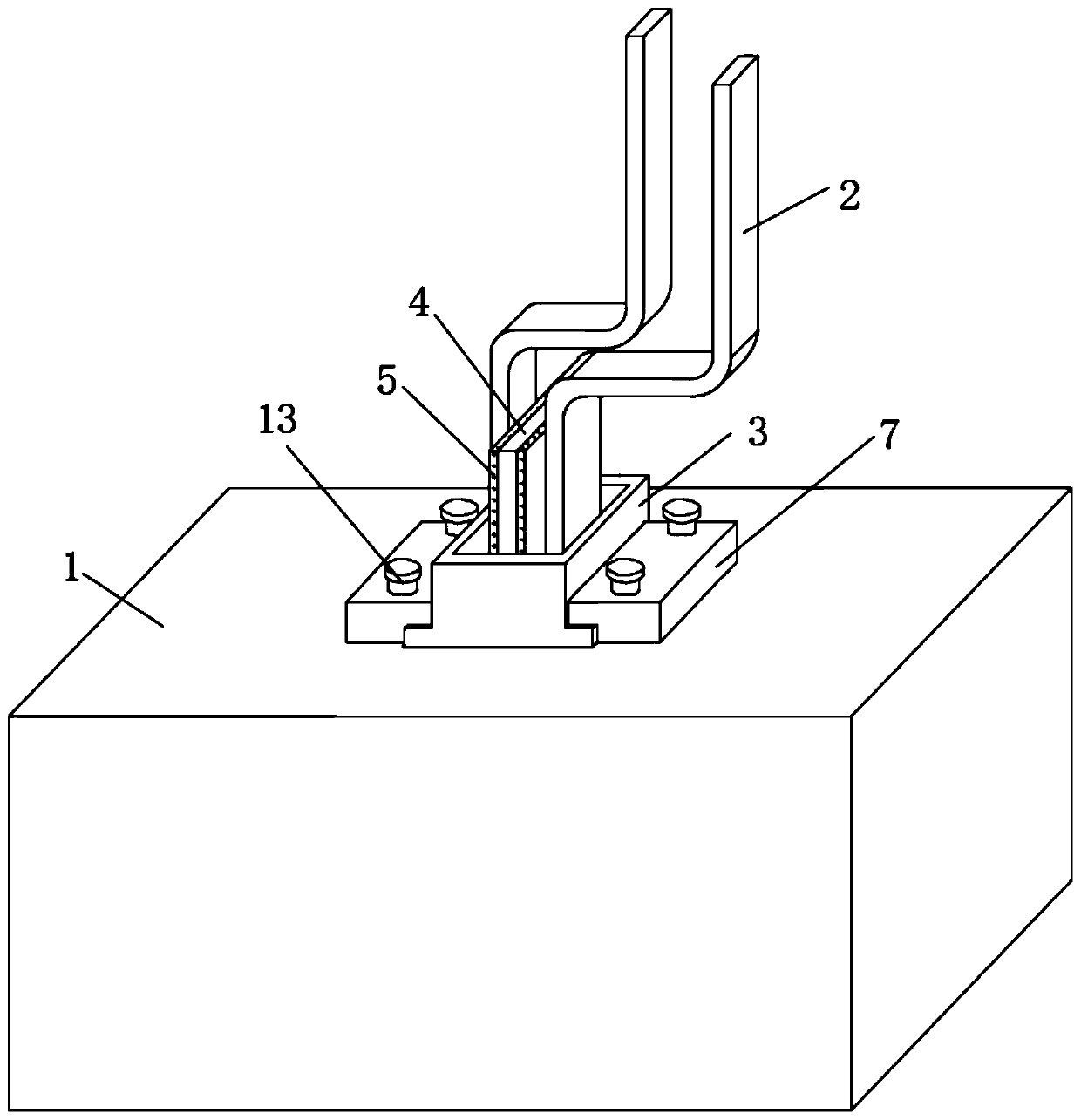 Fixing device for transformer outgoing copper bar and fixing method thereof