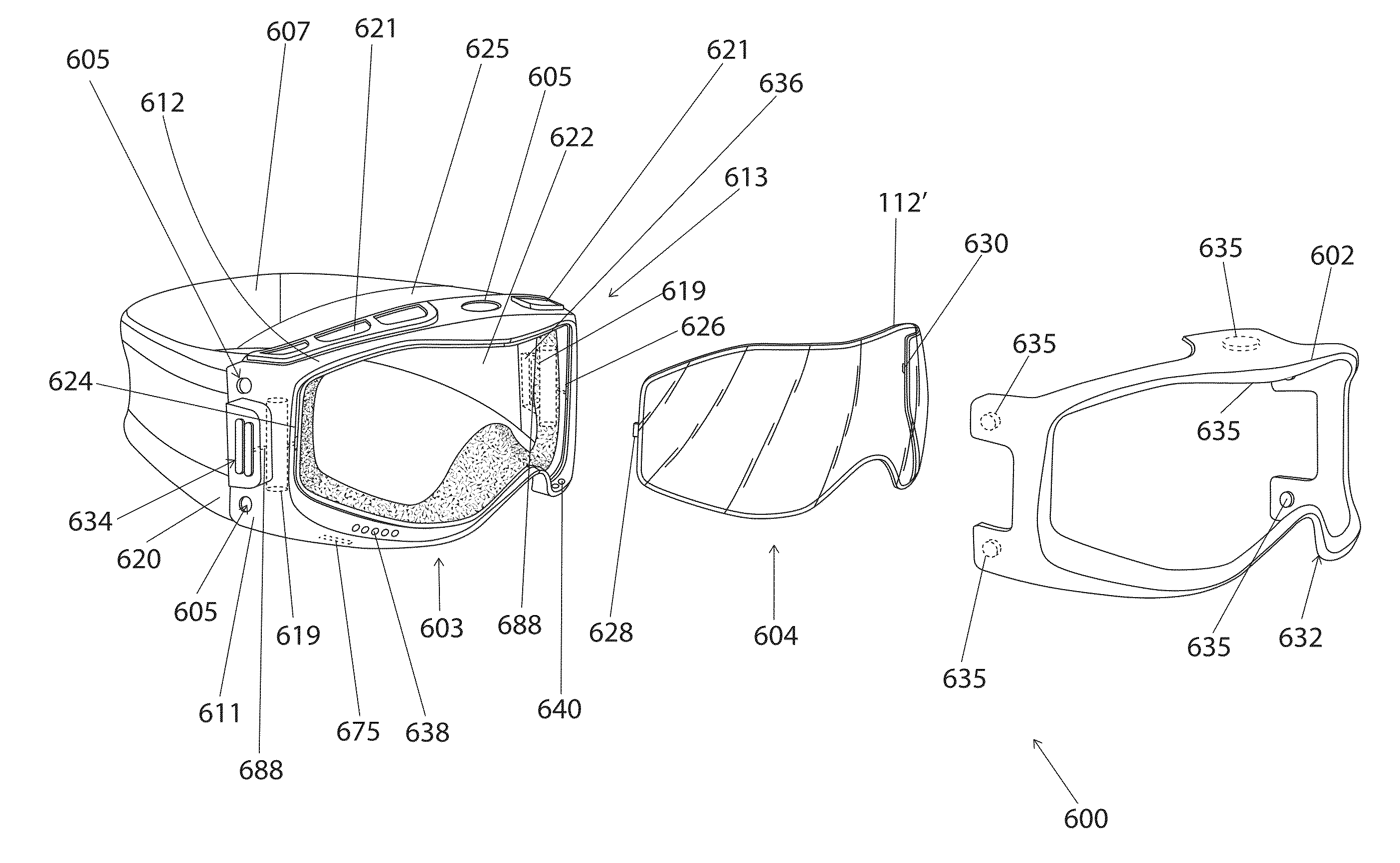 Goggle with easily interchangeable lens that is adaptable for heating to prevent fogging