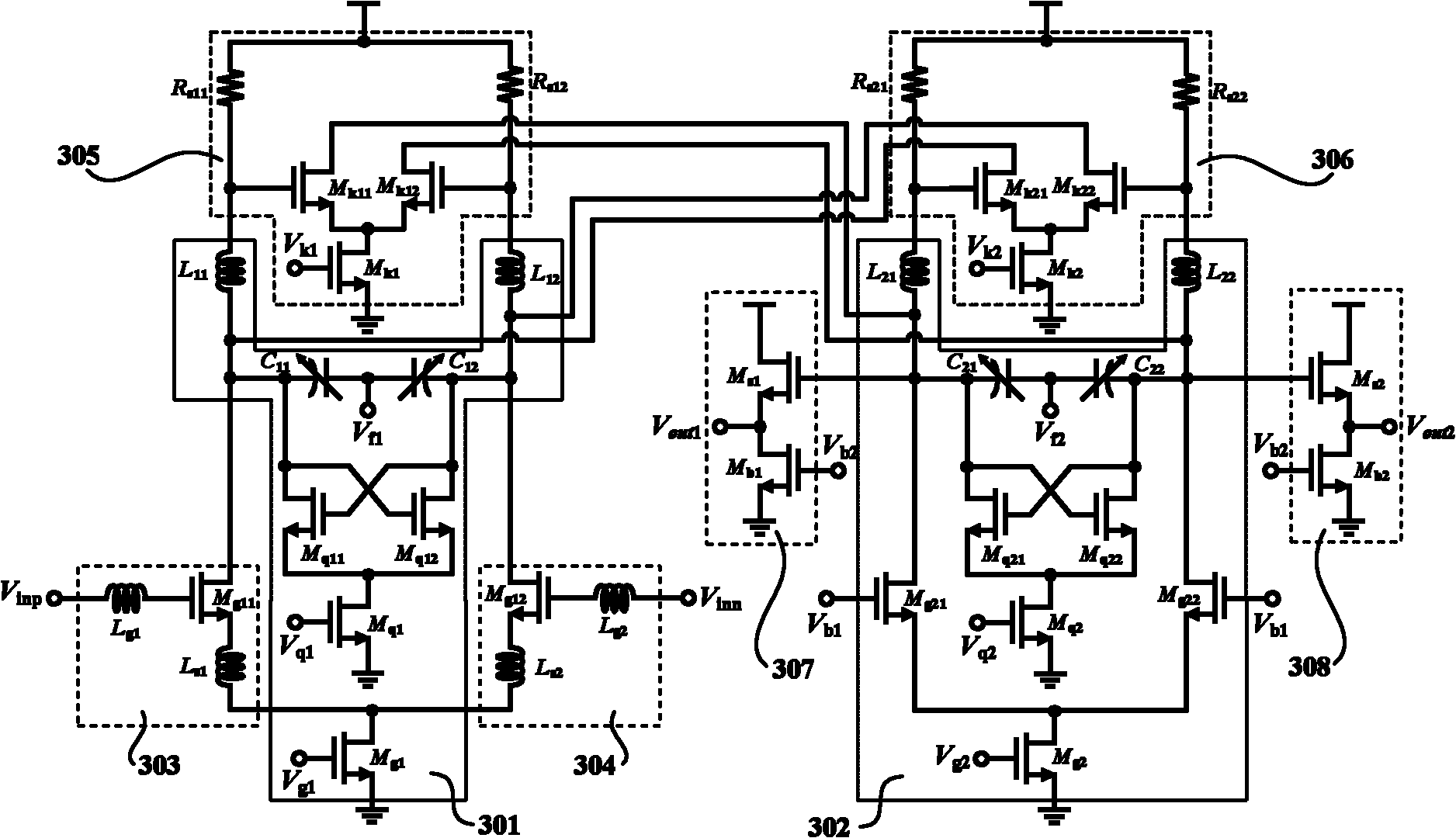 Fourth-order active LC radio frequency band pass filter