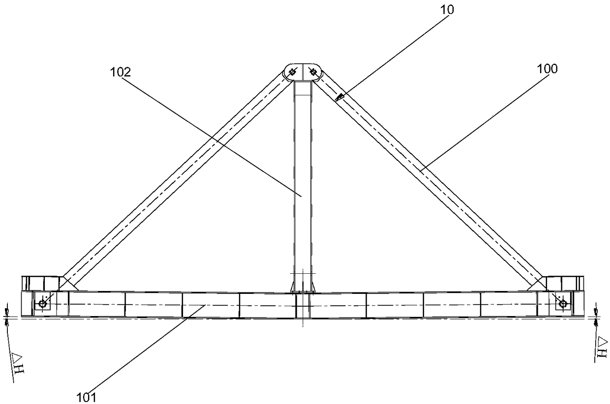 Walking type trackless triangular hanging basket and construction method thereof